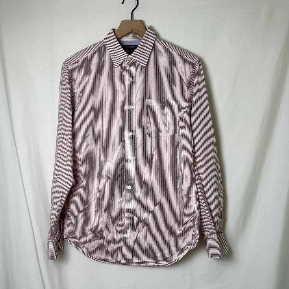 Banana Republic Mens Striped Soft-Wash Button Down Shirt Size S Red White Blue